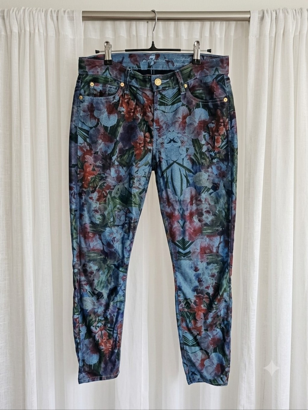 7 For All Mankind "The Slim Cigarette" Jeans In A "Tropical Paradise".